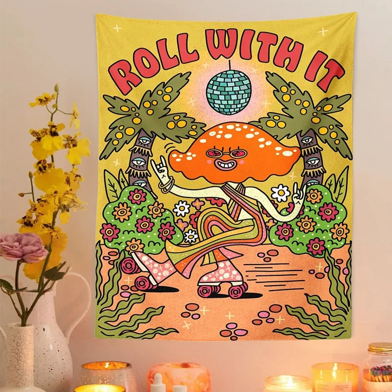 Mushroom Hippie Tapestry  flower Retro 70s 60s Wall Hanging Tapestries Living Room Home Cartoon Dorm Decor Psychedelic Wall