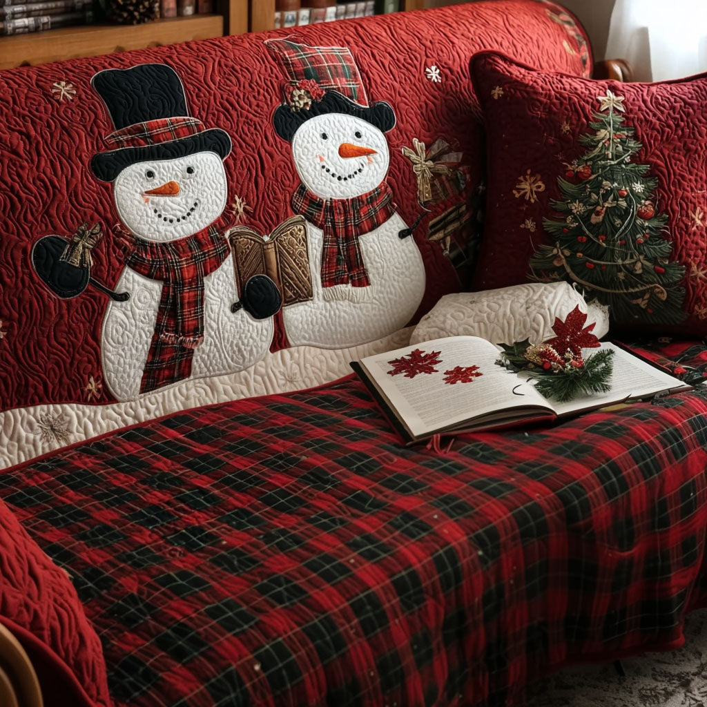 Plaid Snowman Cheer Quilted Sofa Cover NCU0PT9889 everthome