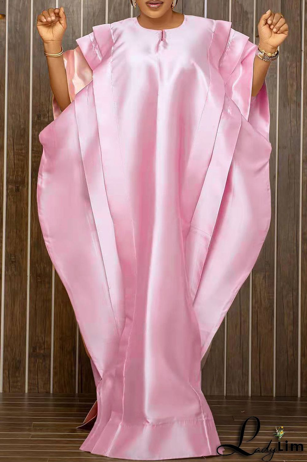 Pink Elegant Solid Patchwork Flounce O Neck Irregular Dress Dresses