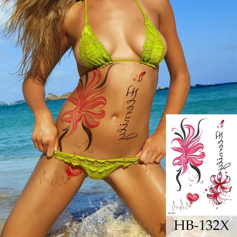 Breast Arm Sleeve Tattoo Women Sexy Back Stickers Body Art Flower Snake Leaves Pattern Sexy Tattoos