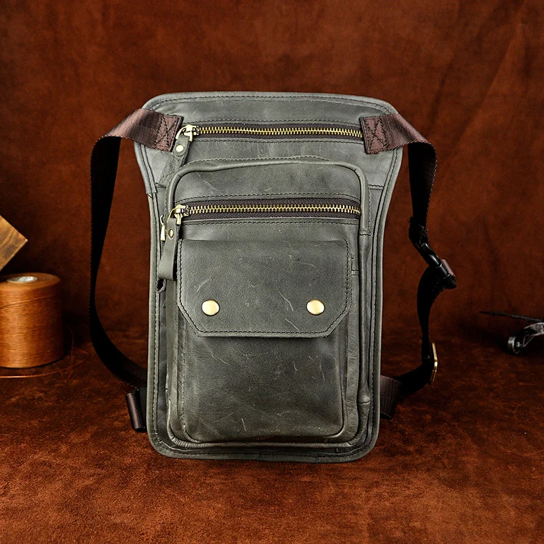 Original Leather Men Design Casual Messenger Shoulder Sling Bag Fashion Multifunction Waist Belt Pack Drop Leg Bag Pouch