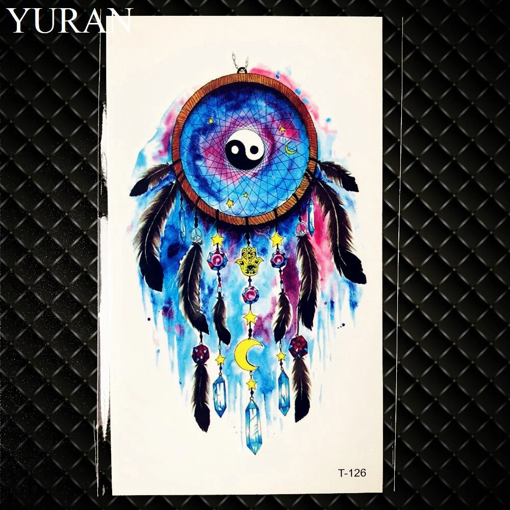 Watercolor Dream Catcher Temporary Tattoo Women Tribal Tattoo Sticker Black Dreamcatcher Fake Flash Tatoo Girl Body Arm Shoulder