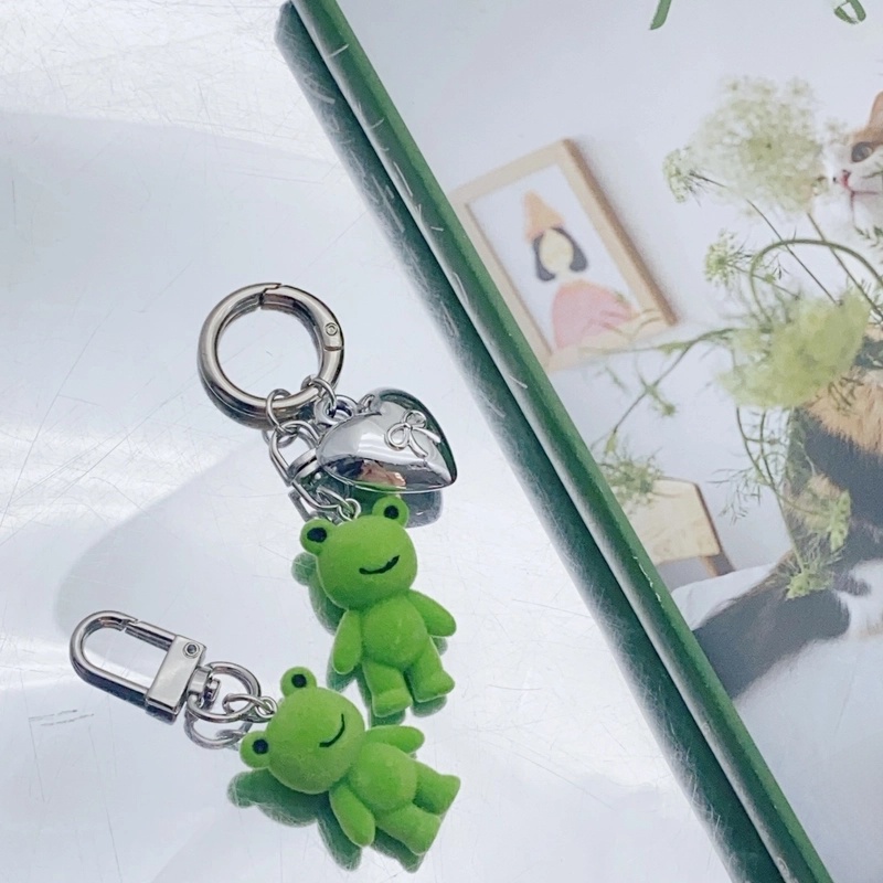 Cute Sweet Frog Alloy Flocking Bag Pendant Keychain