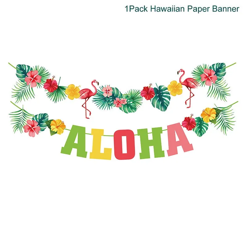 Hawaiian Party Decorations Palm Leaves Bunting Banner Luau Flamingo Summer Tropical Party Decoration Jungle Safari Party Ballons