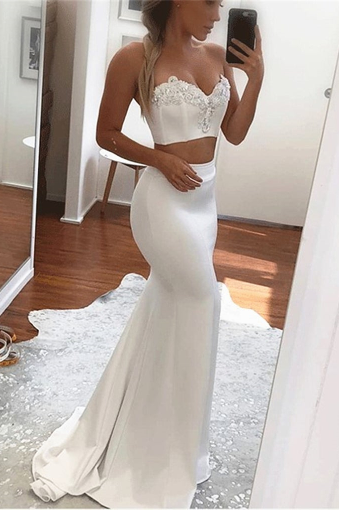 Bellasprom White Mermaid Prom Dress With Appliques Two Pieces Bellasprom