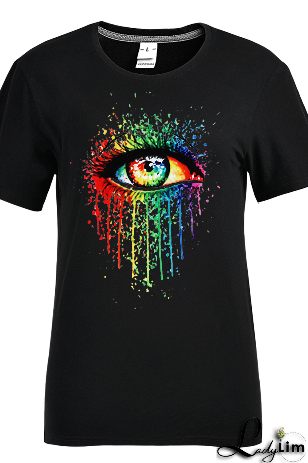 Black Fashion Street Eyes Printed Split Joint O Neck T-Shirts