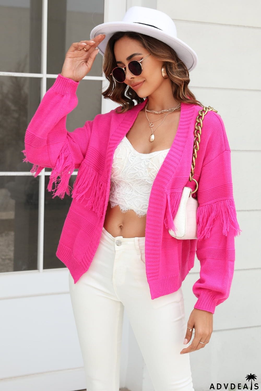 Fringe Trim Open Front Cardigan