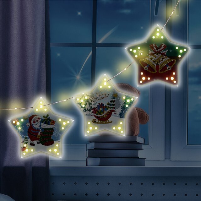 

3pcs Christmas Hanging Star Lights - 5D DIY Craft Lamp, 501 Original