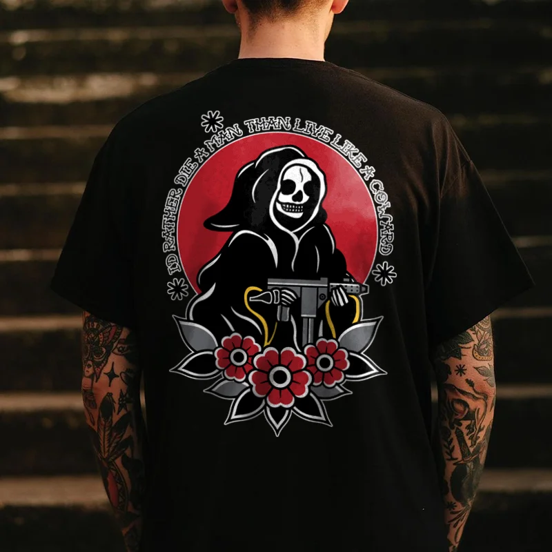 Evil skull floral printed men's designer basic T-shirt - Krazyskull
