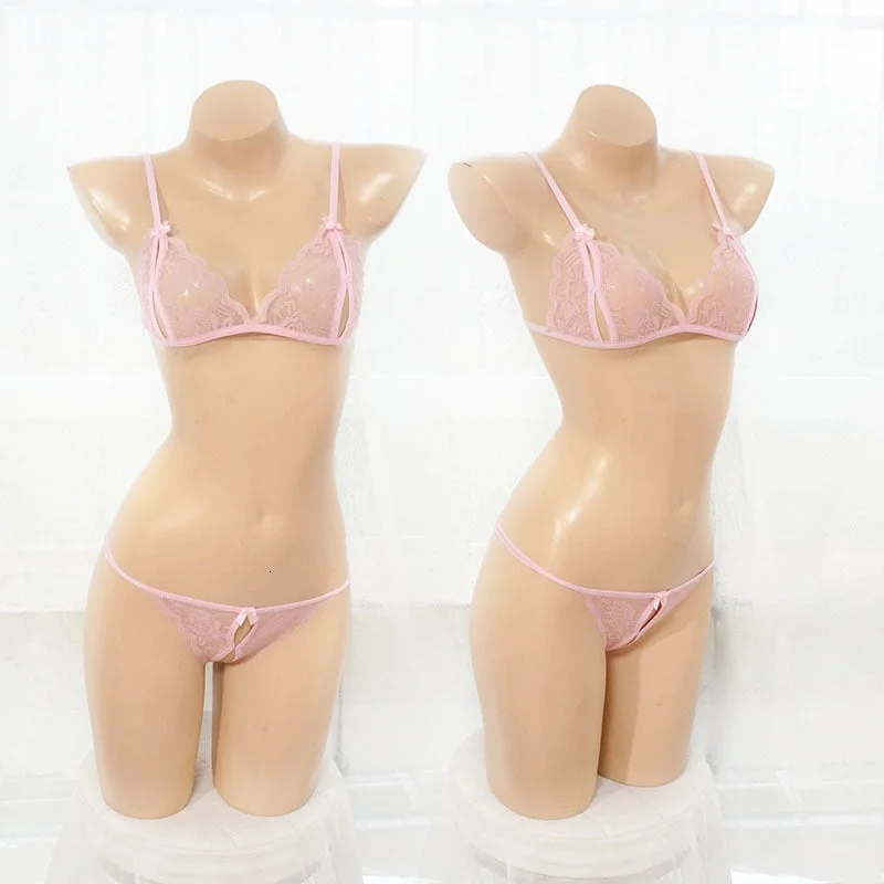 Women's Erotic Lingerie Transparent Crotchless Lace Sexy Underwear Bra Pants Exotic Apparel Pajamas Hot 8 Colors 2pcs Set