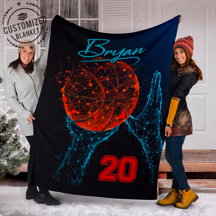 Personalized Basketball Blanket, Basketball Boy Sherpa Fleece Blanket | BKKid694