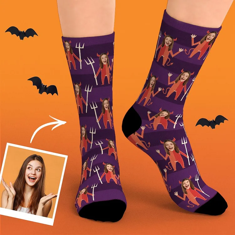 Custom Face Socks Personalized Halloween Demon Photo Socks