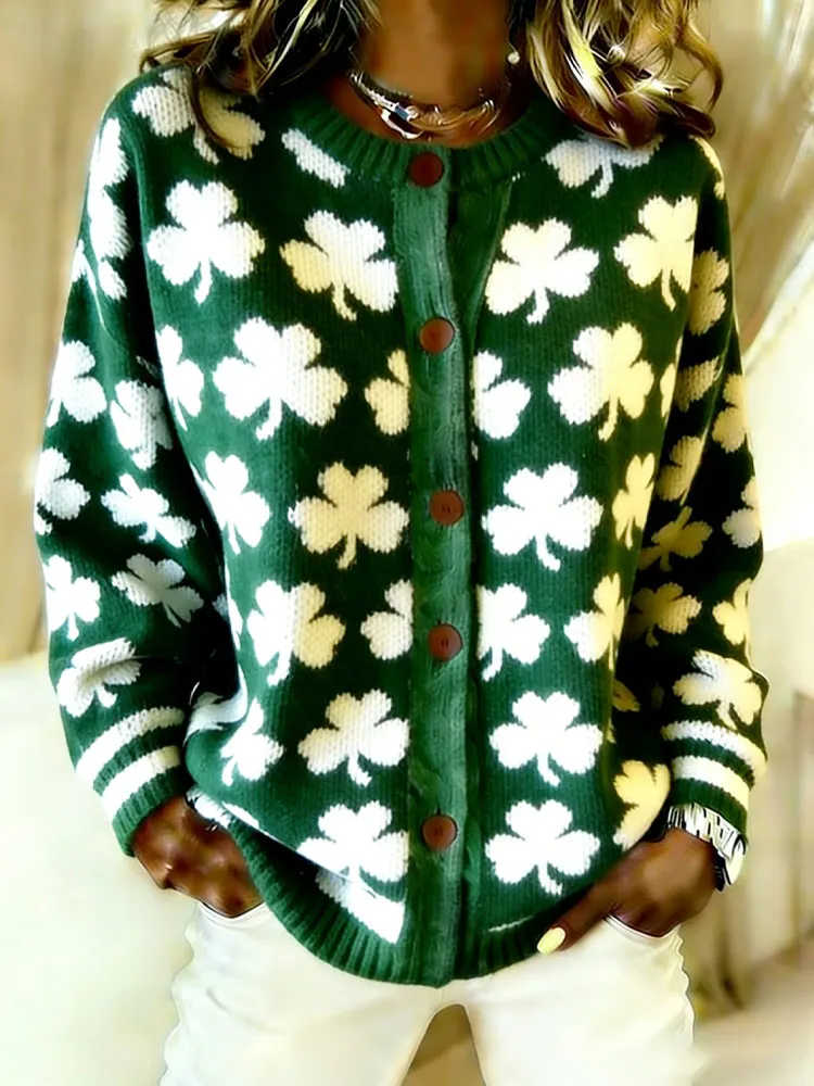 Women's Retro St. Patrick's Day Print Casual Cardigan
