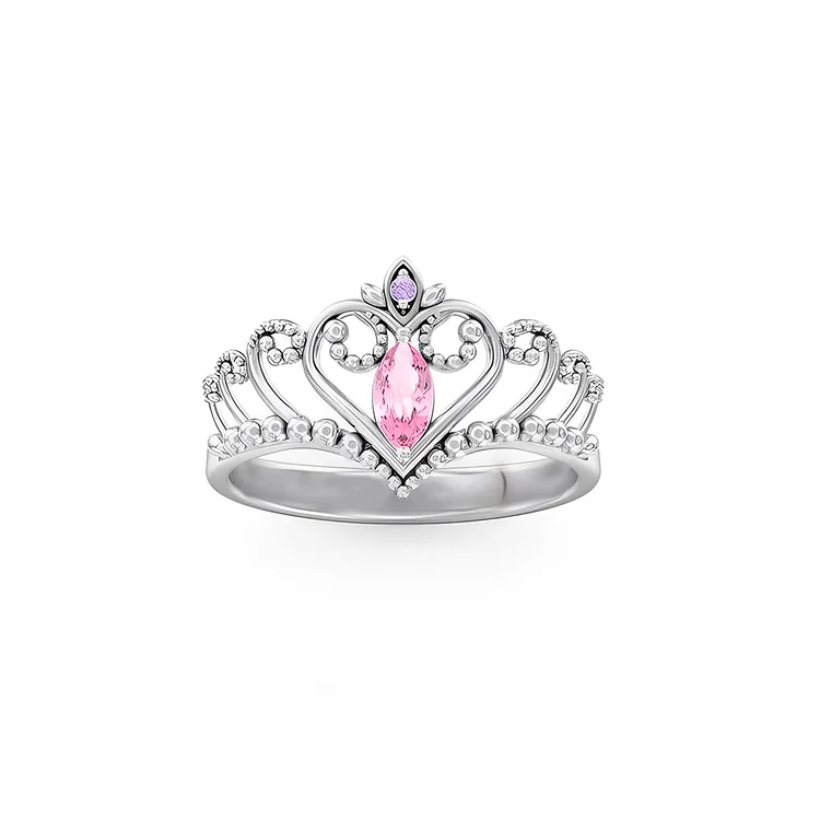 For Daughter - S925 Straighten Your Crown Red Heart  Crystal Crown Ring