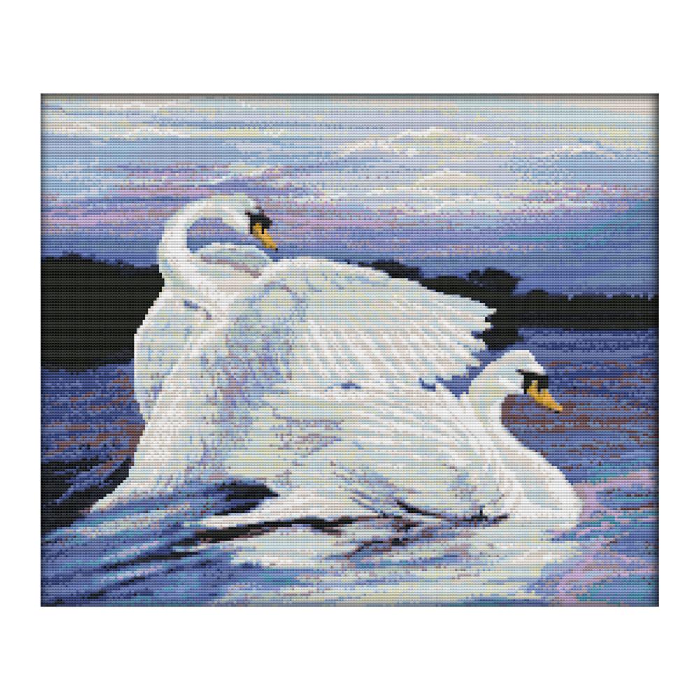 

Two swans - 14CT Stamped Cross Stitch - 49*42cm, 501 Original