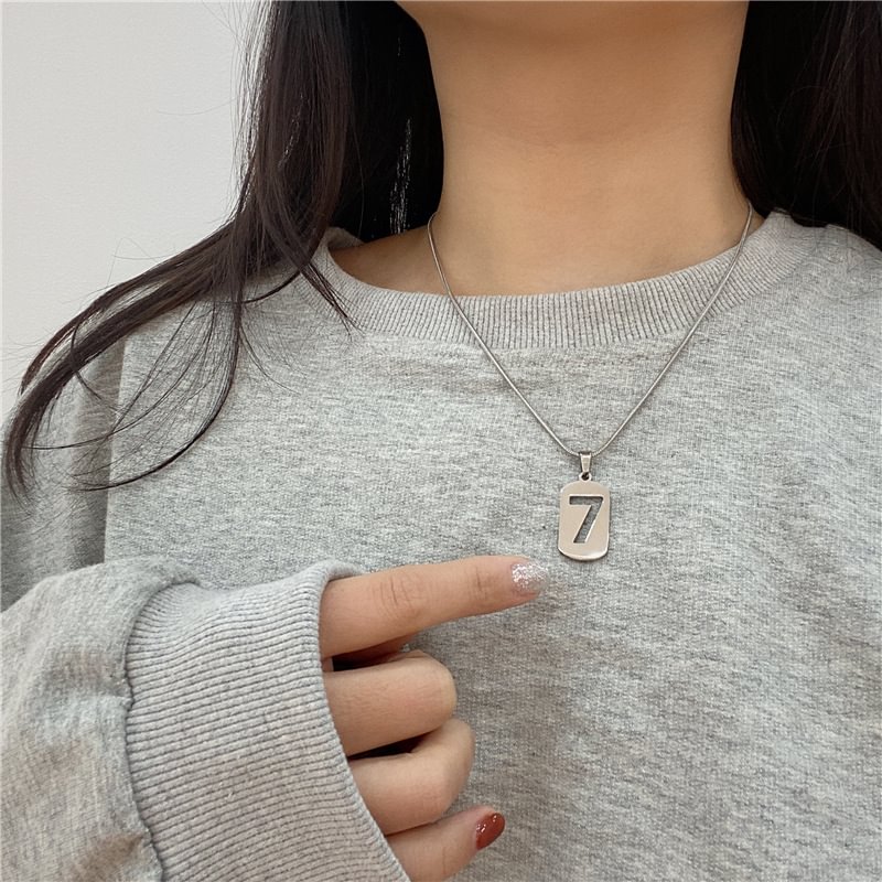 Lucky Number Square Brand 7 Hollow Pendant Letter Necklace Female