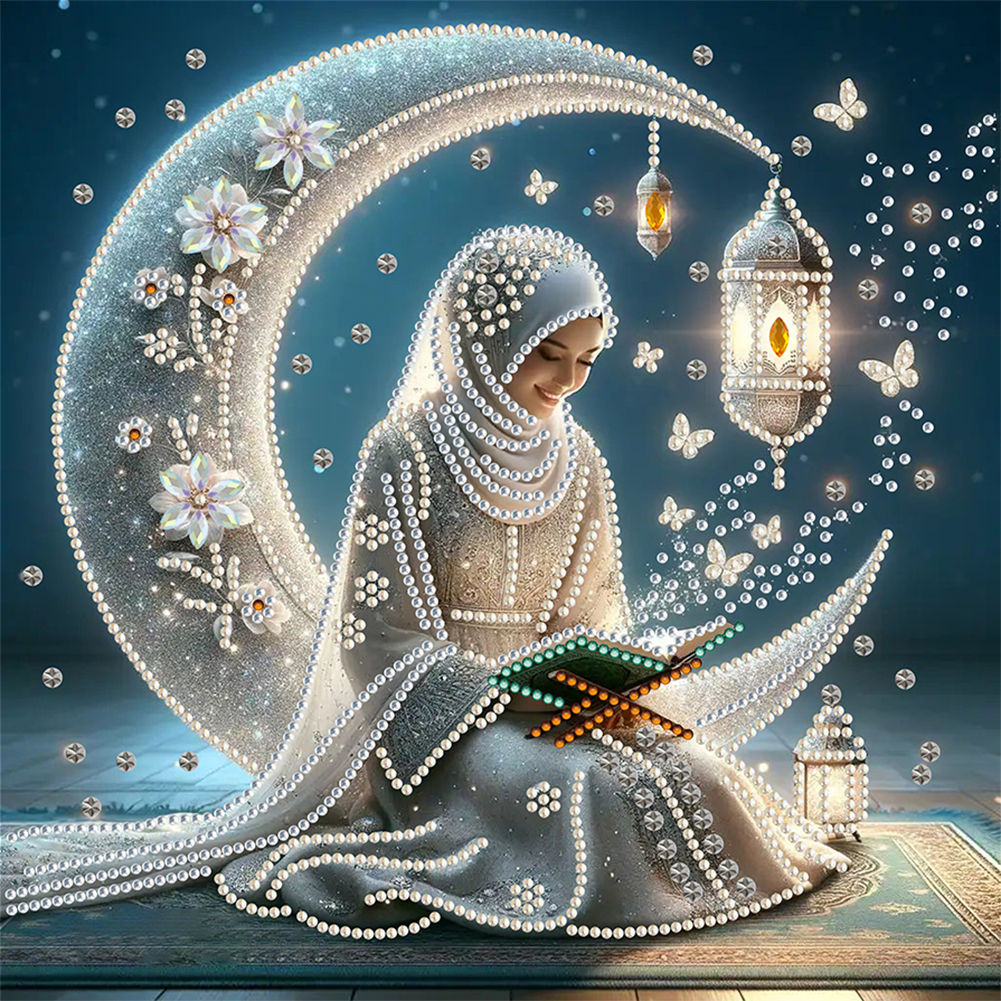 Pray Under The Moon 30*30cm(canvas) special shaped drill diamond painting