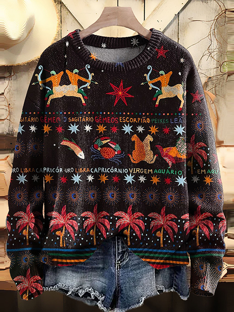 Comstylish Coconut Tree Sagittarius Animal Art Print Knitted Pullover