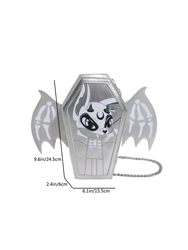 Halloween Women’s Small Pu Leather Cartoon Bat Punk Zipper Square Bag