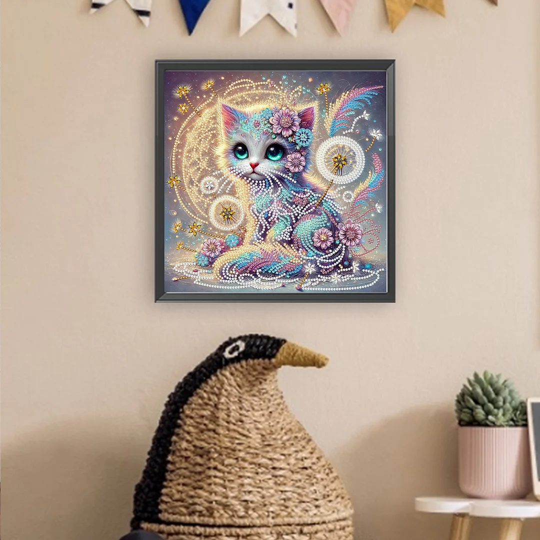 Dandelion Cat - Partial Special Shaped Drill Diamond Painting Kits (Canvas|30*30cm)