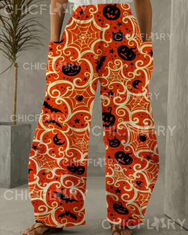 Women's Halloween Pumpkin Print Loose Pants