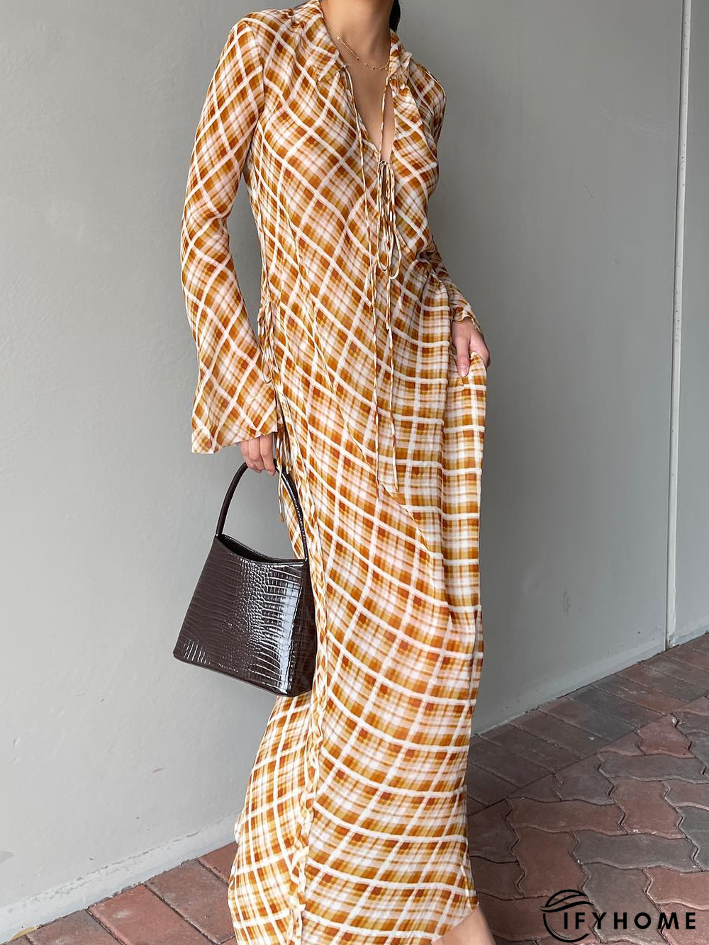 Elegant V Neck Lace-Up Dress | IFYHOME