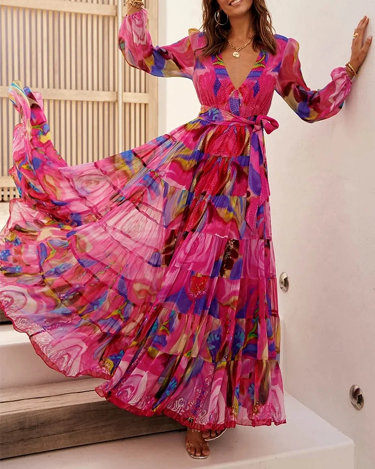 Women's Fashion Printed Long Sleeve Dress