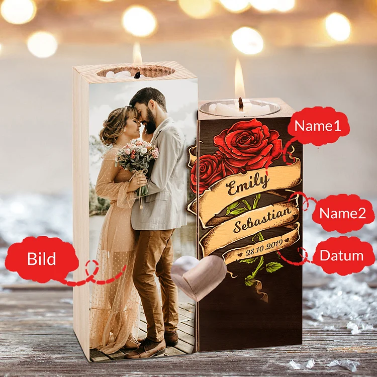 Kettenmachen Personalisiertes Foto & 2 Namen & Datum Kerzenhalter Geschenk für Paare