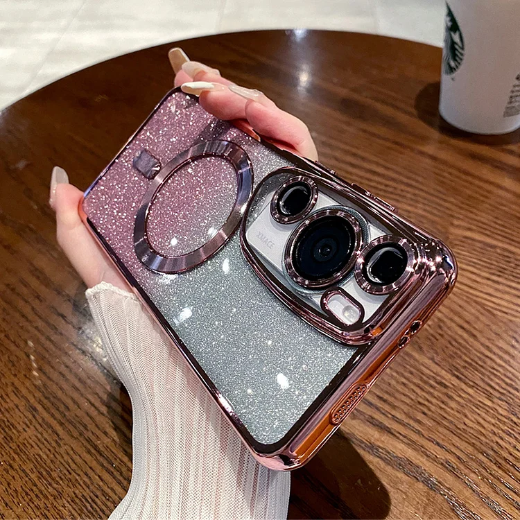 Luxury Glitter Magnetic Clear Camera Protection Phone Case For Huawei P60 Art Mate 60 Pro P50 P40 P30 Mate 50 40 30 Soft Cover