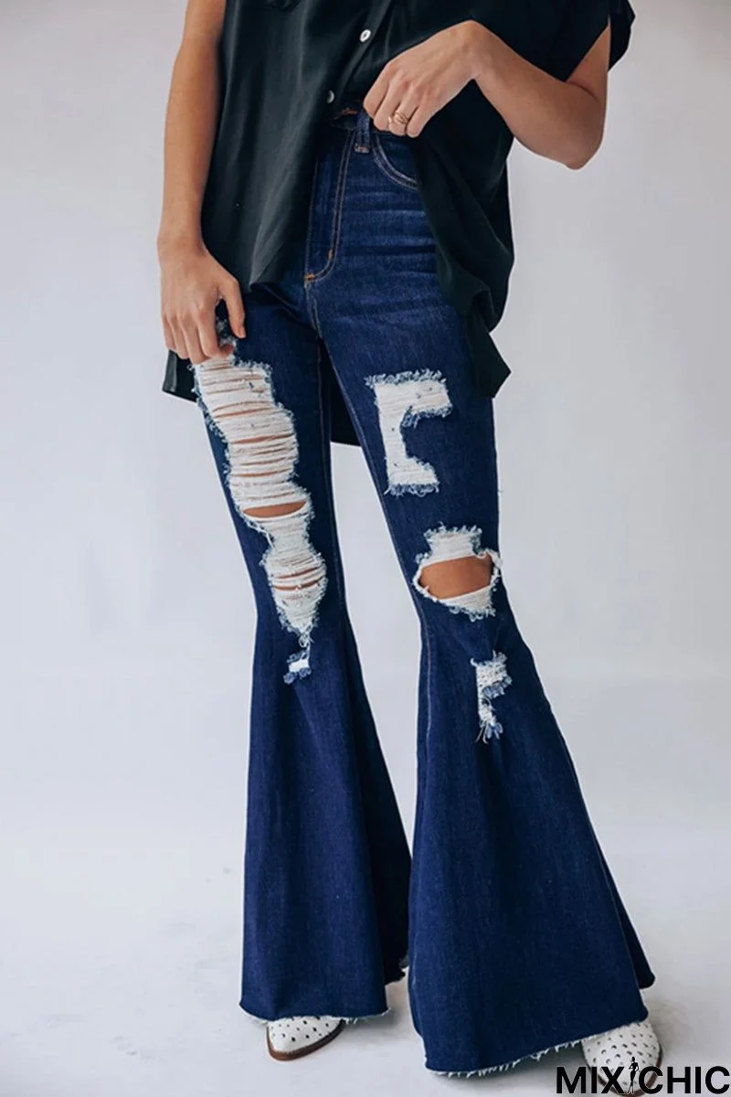 Casual Street Solid Ripped Regular Denim Jeans