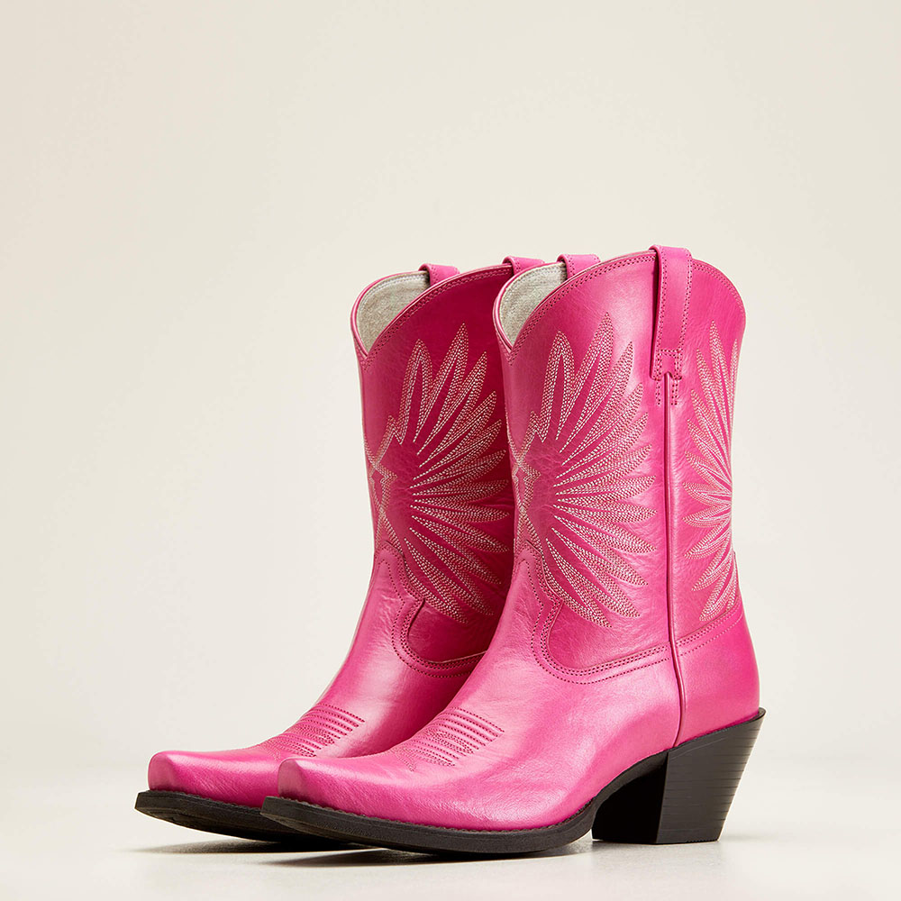 Hot Pink Snip Toe Chunky Heel Embroidered Mid-Calf Cowgirl Boots Nicepairs