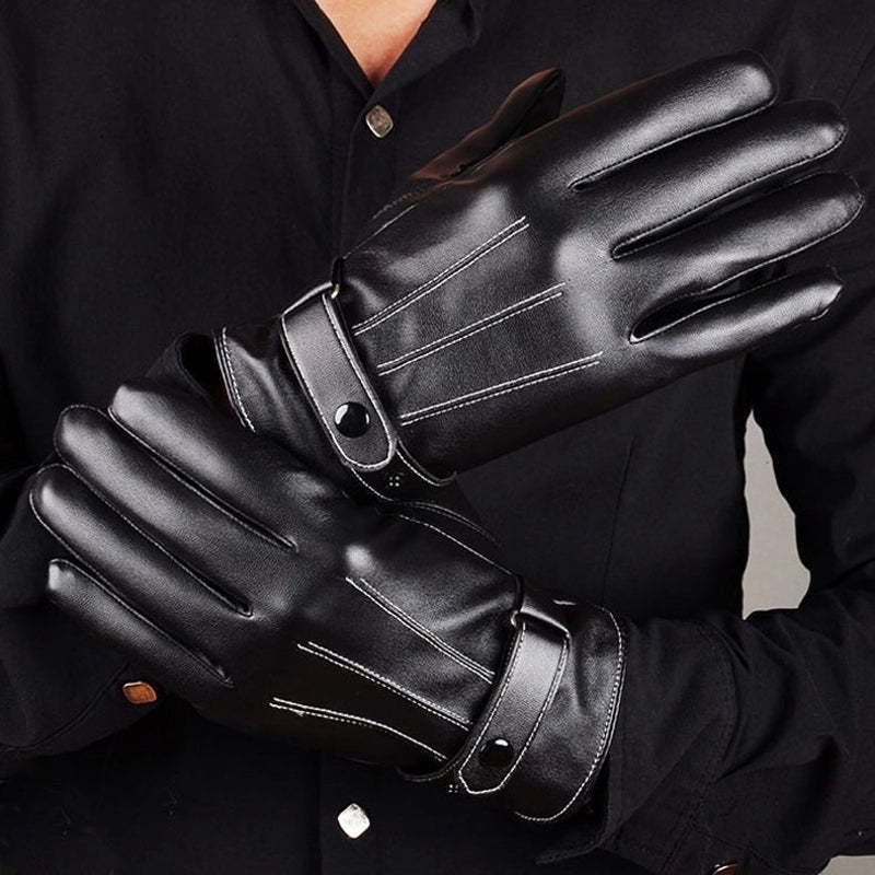 Winter Men's Three-line Warm Gloves Cycling Fleece-lined Touch Screen Gloves Motorcycle Thickened Winter Leather Gloves Windproof