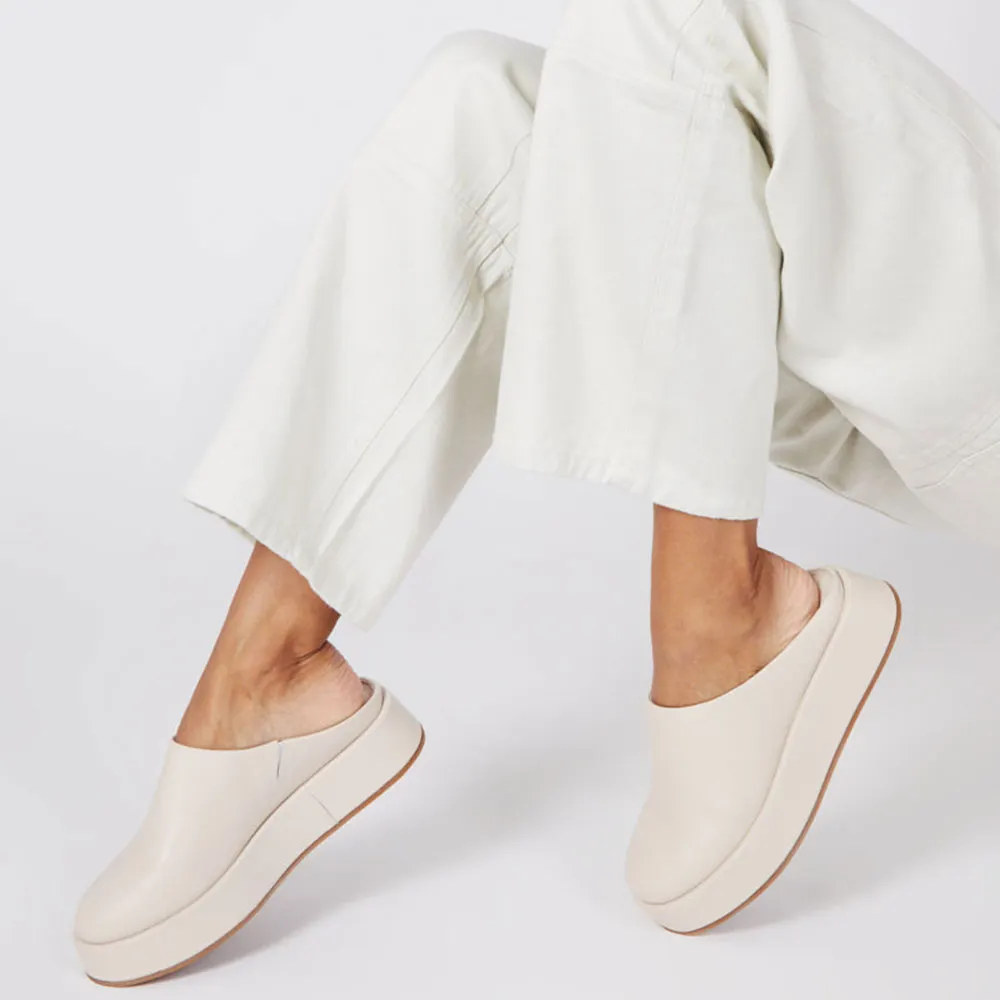 Simple Closed Round Toe Casual Platform Mule Shoes for Women in Ivory