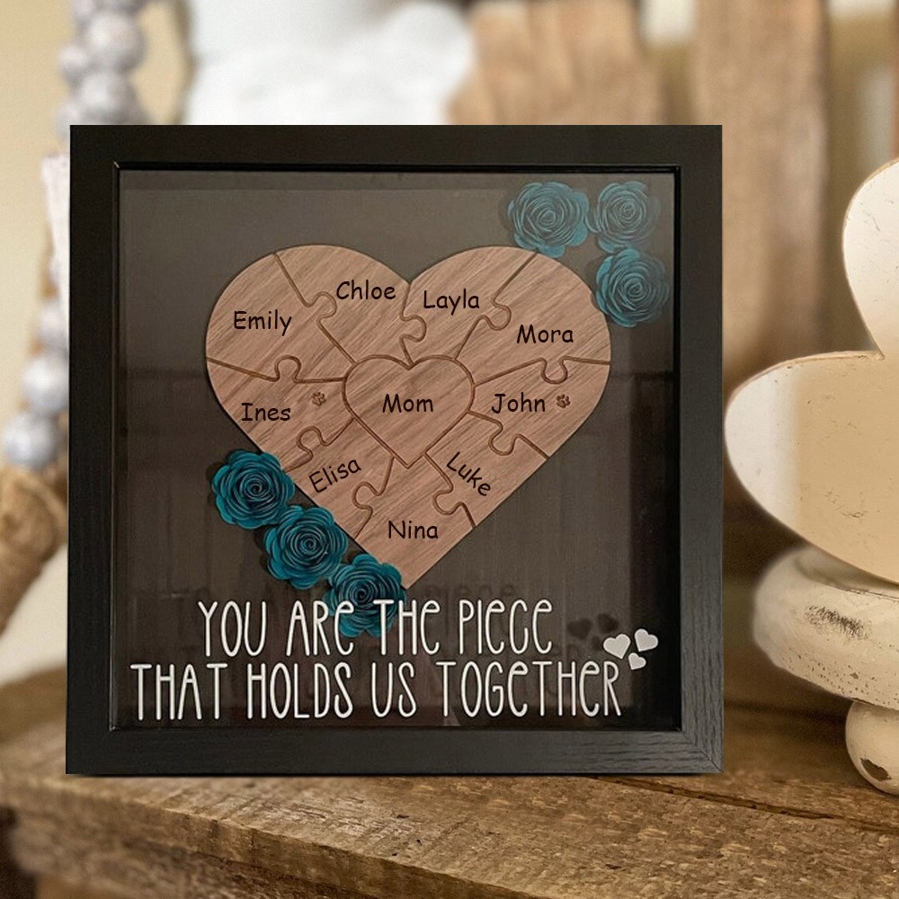 Personalized LED Flower Shadow Box For Mom - Custom Family Name Light Up Frame