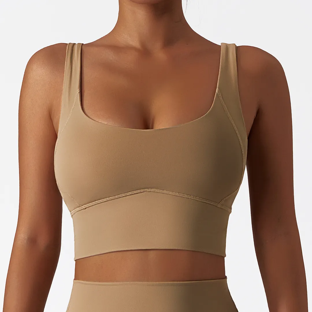 Hergymclothing Sand Brown cloud feeling high impact push up shock absorber running sports bra padded for sale