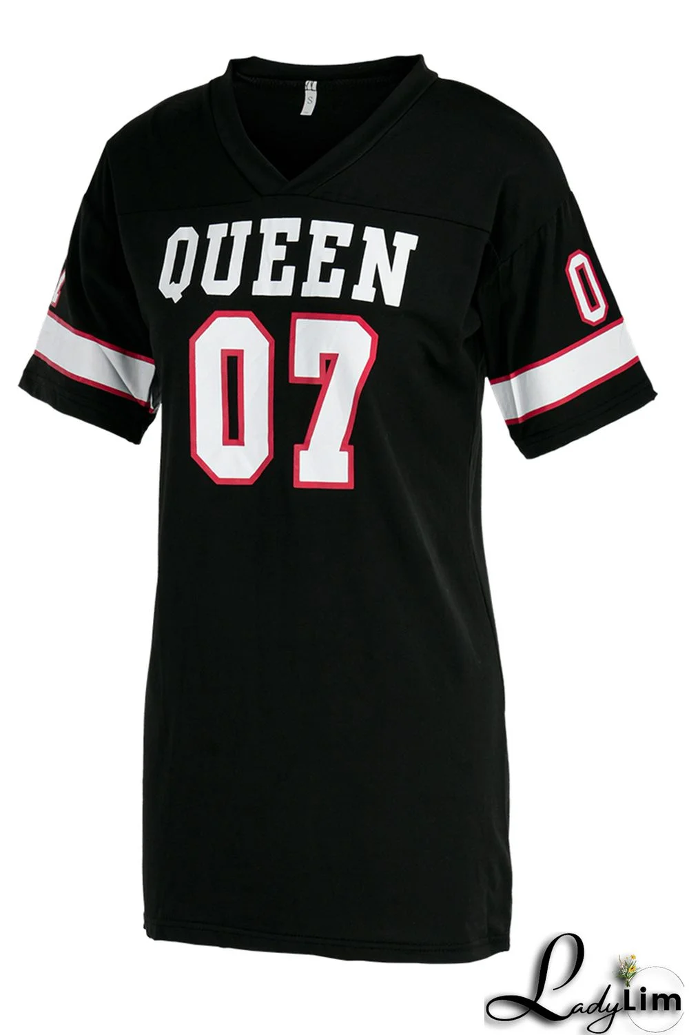 Black Fashion Casual Print Split Joint V Neck Short Sleeve Dress