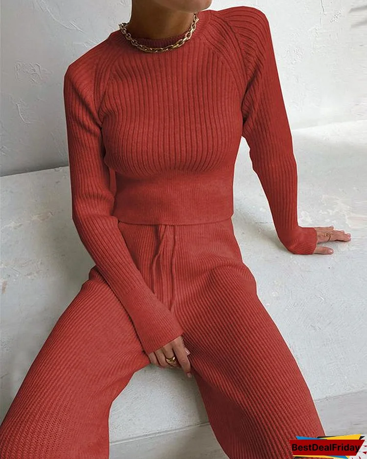 Casual Cotton Slim Fit Loungewear Knit Sweater&Pants Set