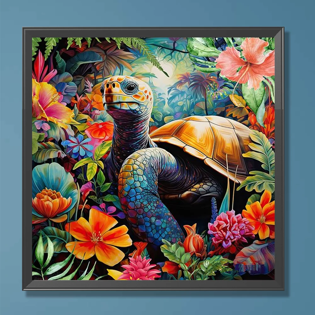 Full Round Diamond Painting 30*30cm - Tortoise And Flowers