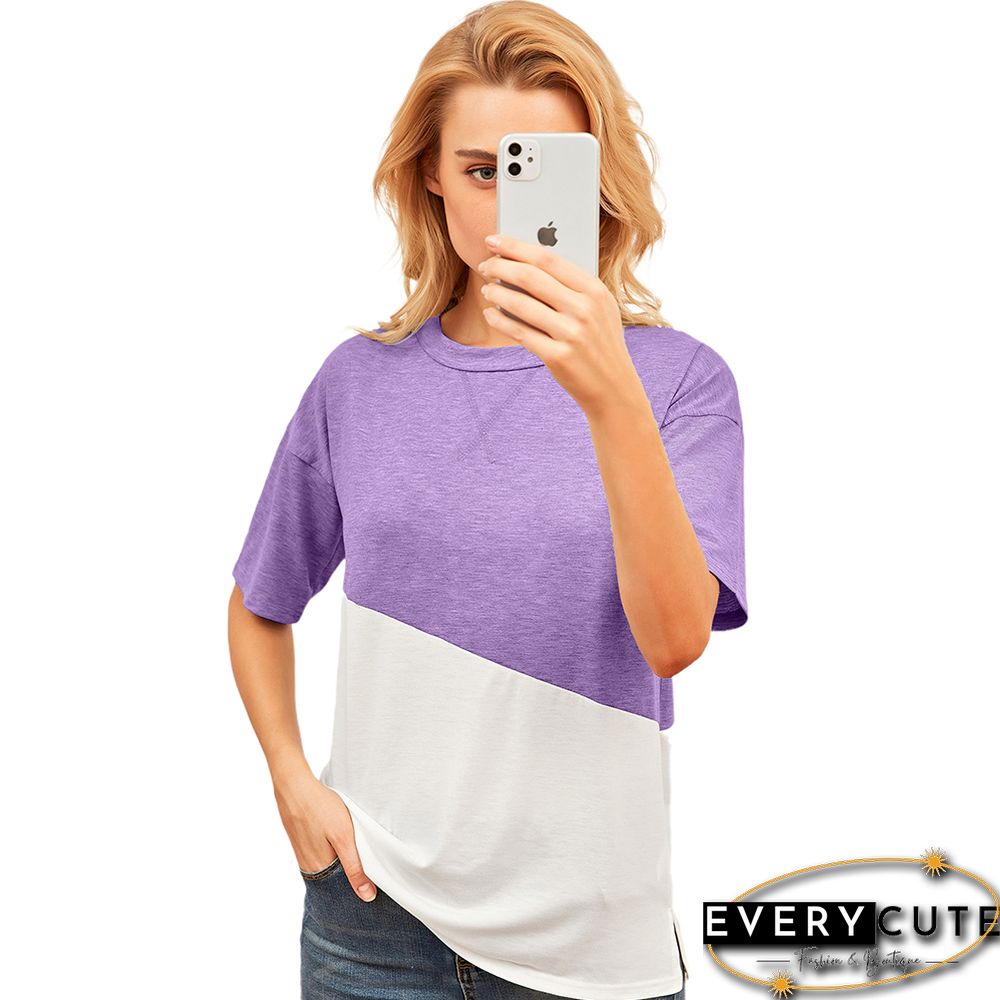 Light Purple Color White Loose Style Casual Tops