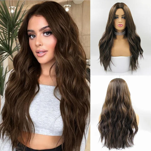 Long Wavy Wigs Brown Color Wigs Daily Style ELCNEPAL