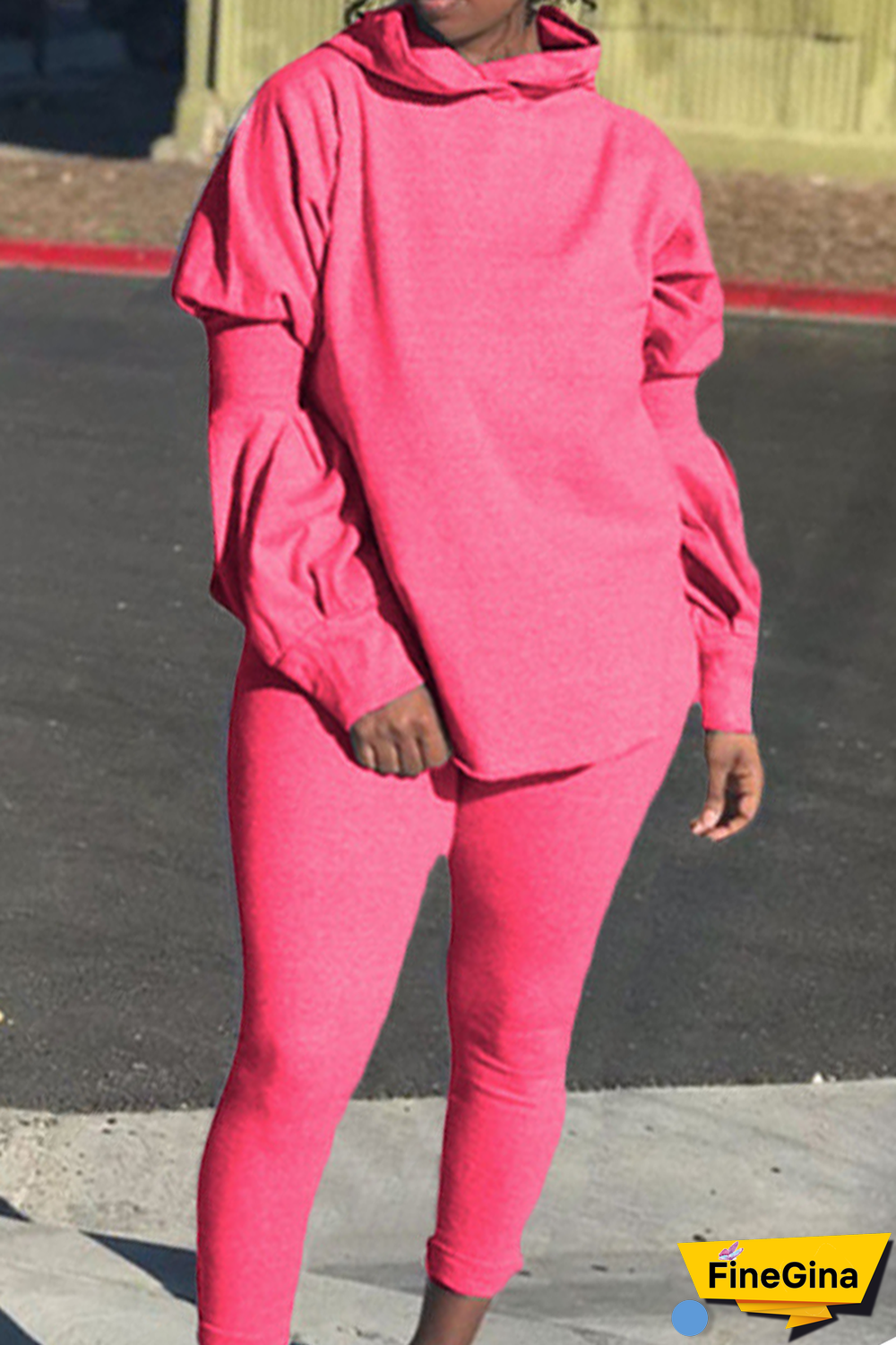 Pink Street Solid Patchwork Hooded Collar Long Sleeve Two Pieces