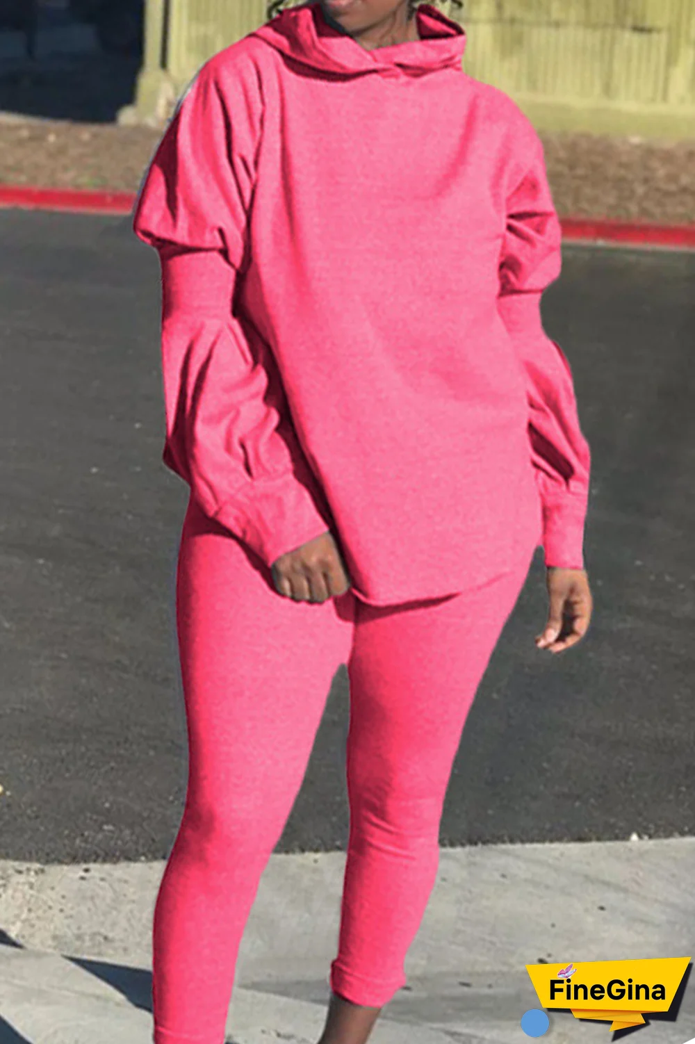 Pink Street Solid Patchwork Hooded Collar Long Sleeve Two Pieces