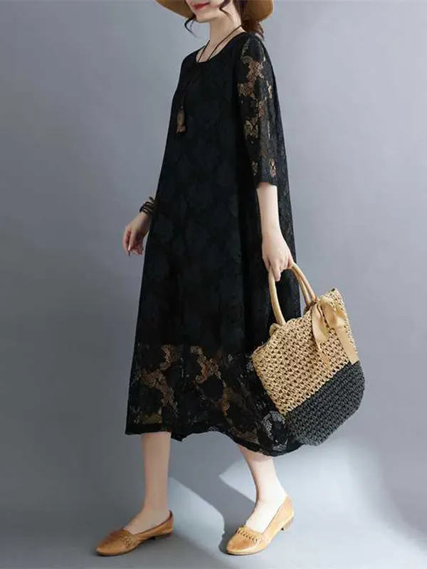 Short Sleeve Hollow Out Back Midi Dress
