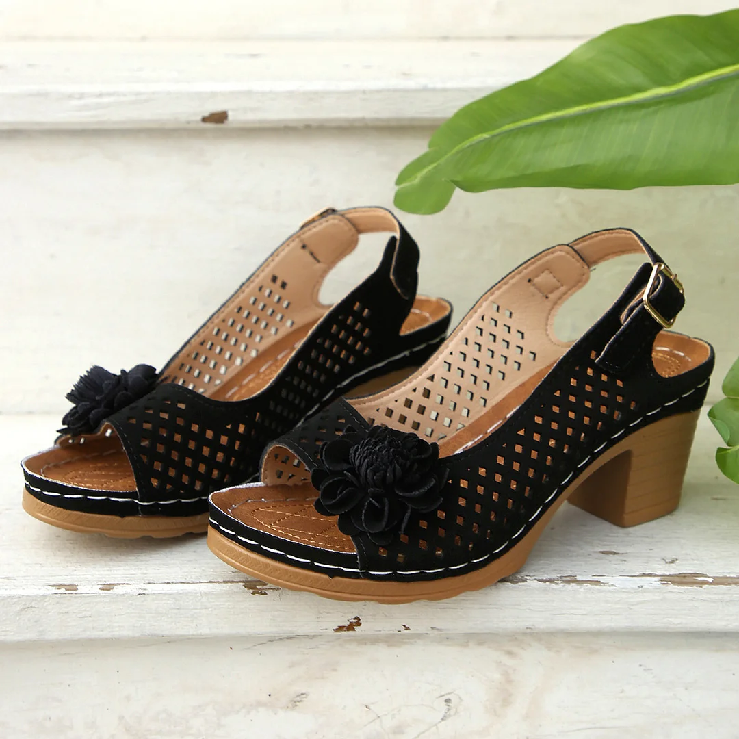 Yyvonne Flowers High-Heeled Cool Slippers Women 2025 Summer New Fashion Coarse And Buckle With Cold Slippers Women