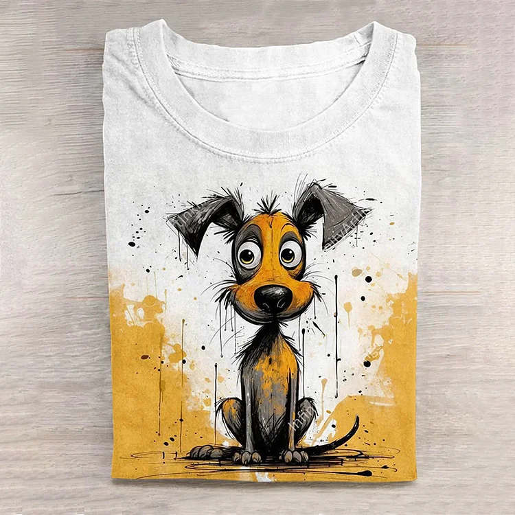 Wearshes Funny Dog Art Painting Pattern Print Casual T-Shirt