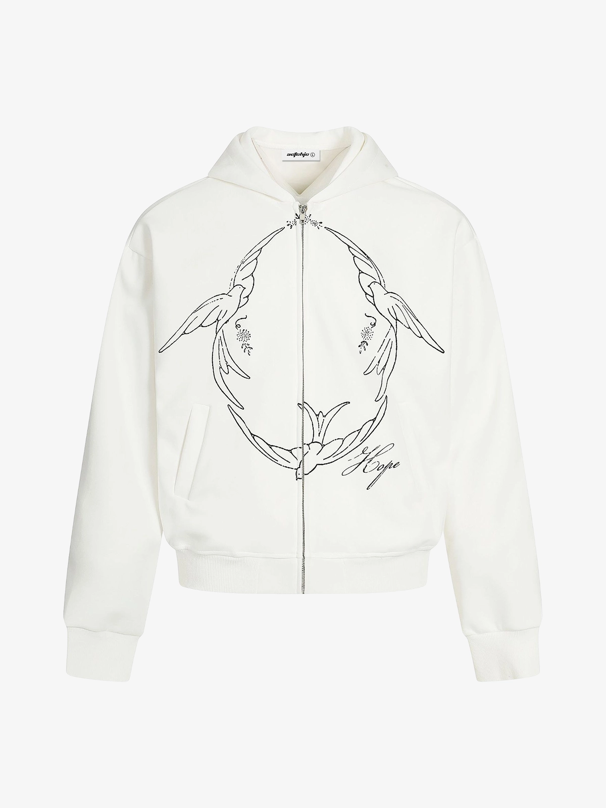 White Actchic Hope Bird Circle Graphic Zip Up Hoodie Front