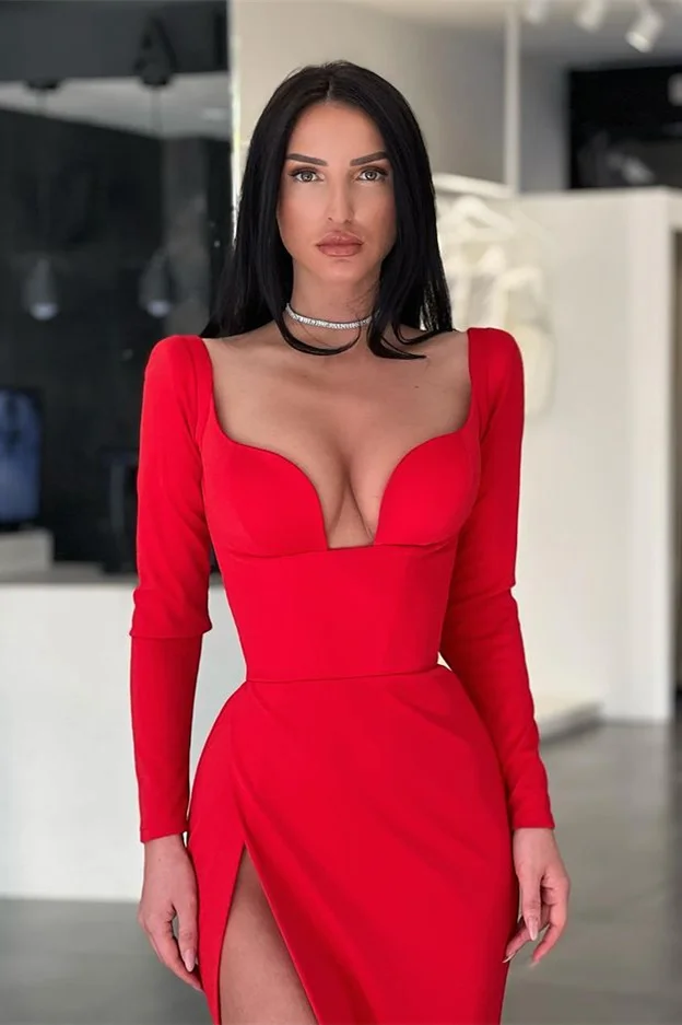 Mermaid Red Sweetheart Open Back Satin Ruffles Prom Dresses LBQ3243 main image 0