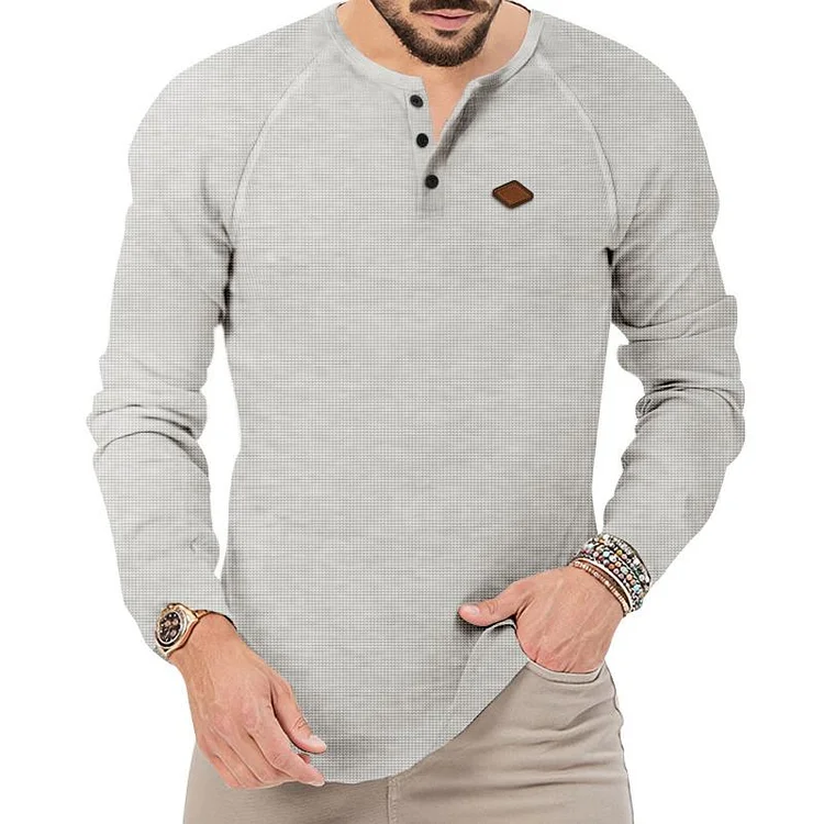 Men's Waffle Henley Collar Raglan Long Sleeve T-Shirt 09971833Y