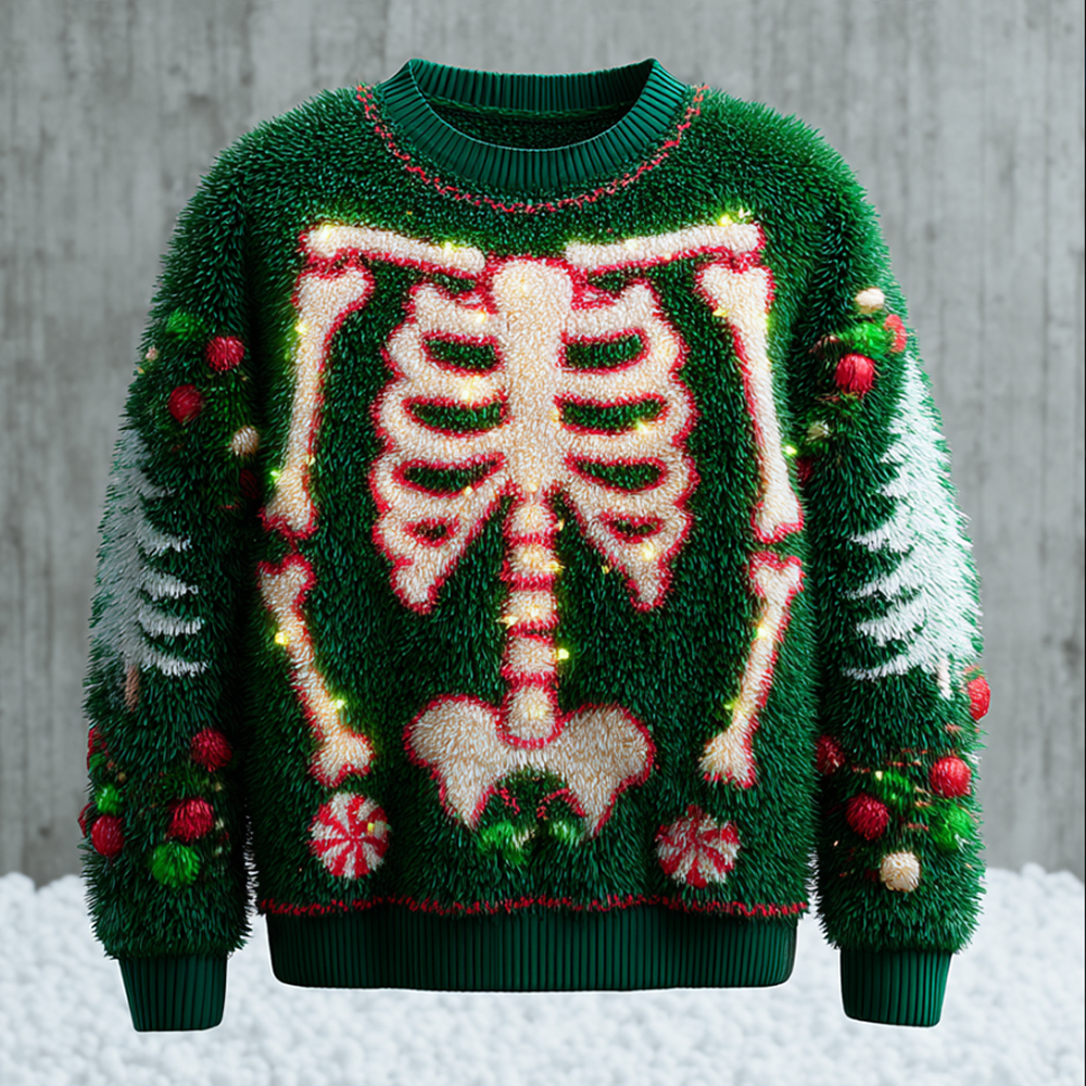 Funny Christmas Skull Art Fleece Crew Neck Sweatshirt elevenforest