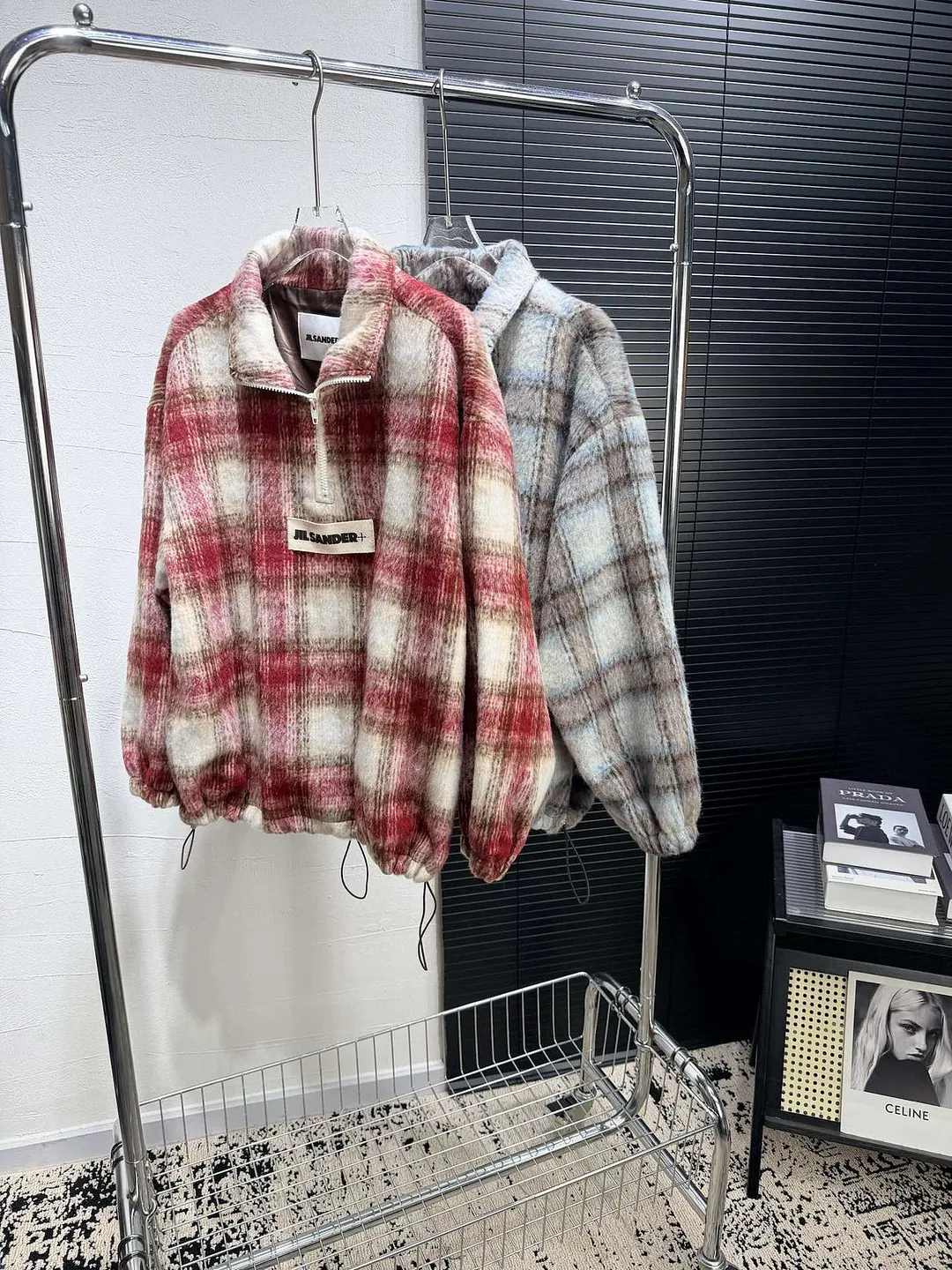 Jil sander jacket, plush wool blend, vintage plaid half zipper